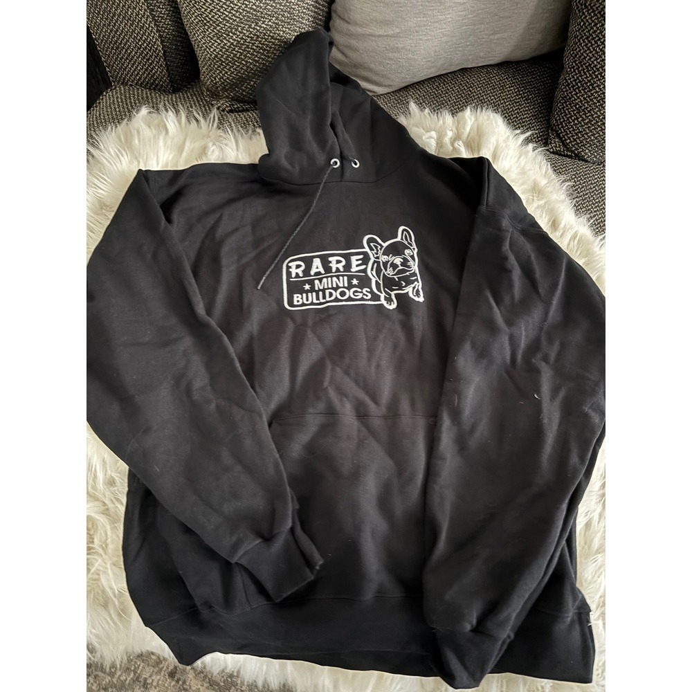 Rare Mini Bulldogs Hoodie Pullover‎ Embroidered Graphic Black Sweatshirt